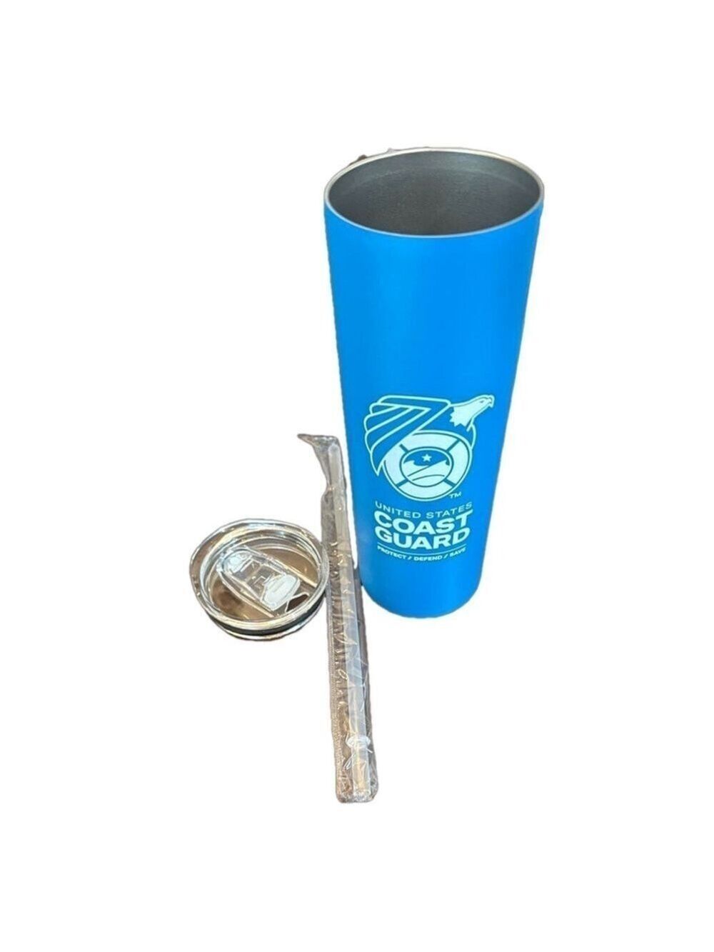New United States Coast Guard Blue Straw Travel Insulated Tumbler.